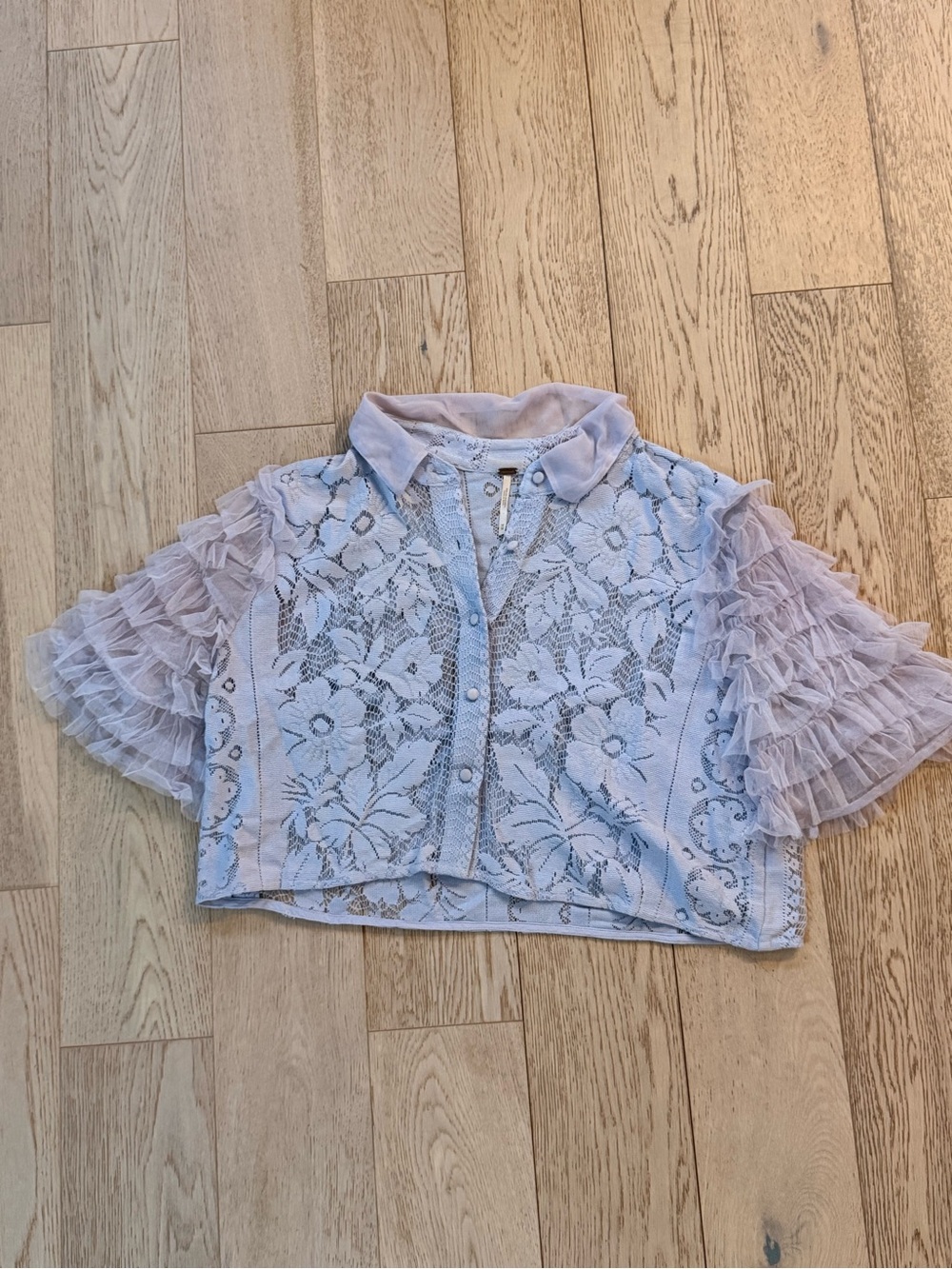 Free People Lavender Lace Button-Front Crop Top